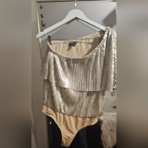 Express Metallic Gold One-Shoulder Blouse